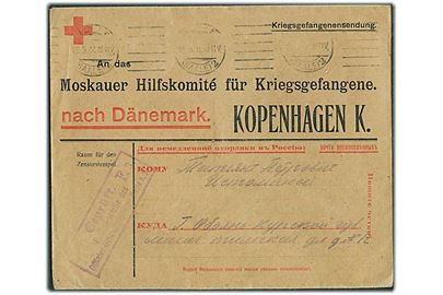 Ufrankeret fortrykt krigsfangeforsendelse fra Halle d. 16.5.1917 til Moskauer Hilfskomité i København, Danmark. Violet lejrcensur.