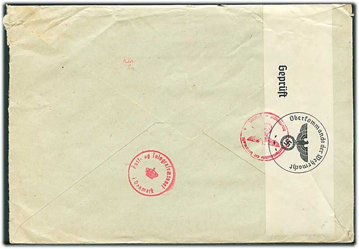 35 s. firmafranko på brev fra Riga d. 23.8.1940 til København, Danmark. Tysk censur fra Berlin og passér stemplet ved censuren i København.