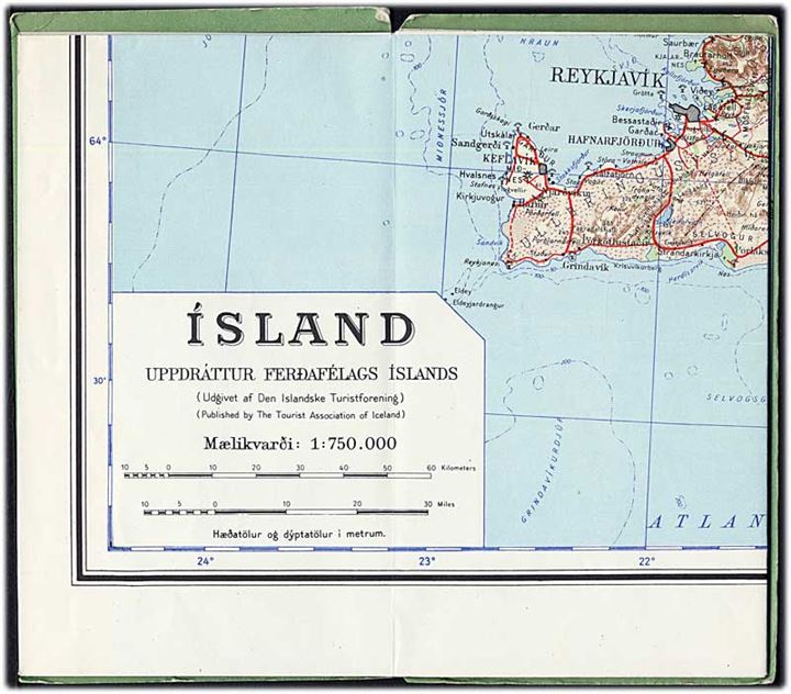 Turistkort over Island udgivet 1954.