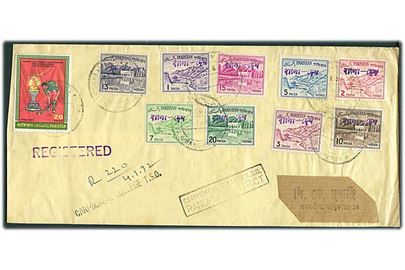 Bangladesh provisorier på anbefalet brev fra Carmicheal Collage T.S.O. Rangpur 1972 til Calcutta, Indien.