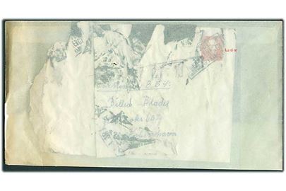 3,50 kr. Margrethe på kraftigt beskadiget kuvert fra København d. 18.11.1991 til København. Ilagt pergamyn kuvert J6 (3-77).