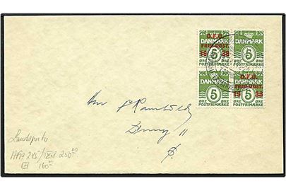 5 øre grøn DFU, 4 blok, på lokalt brev fra København d. 10.3.1941.