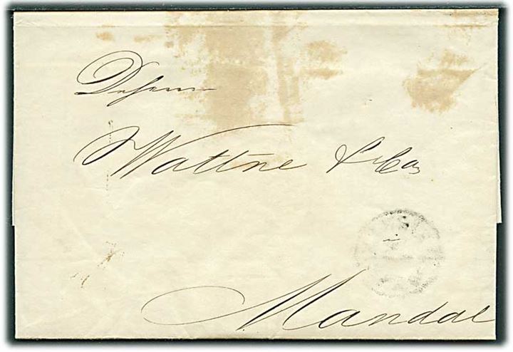 1839. Portobrev med antiqua Kiøbenhavn d. 30.8.1839 til Mandal, Norge. På bagsiden summarisk portopåtegning for flere forsendelser.