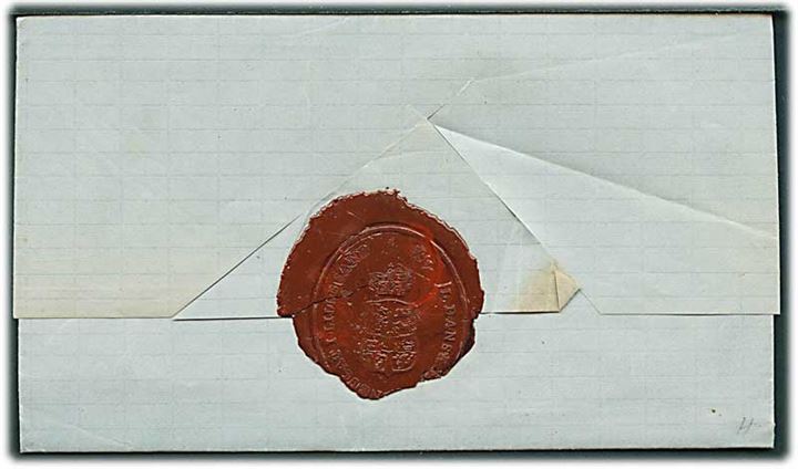 3 sk. Posthorn på brev fra Lillesand d. 2.7.1874 til Christiania. På bagsiden laksegl fra Kgl. danske konsulat i Lillesand.