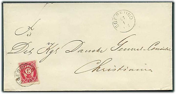 3 sk. Posthorn på brev fra Egernsund d. 27.1.187x til Christiania.
