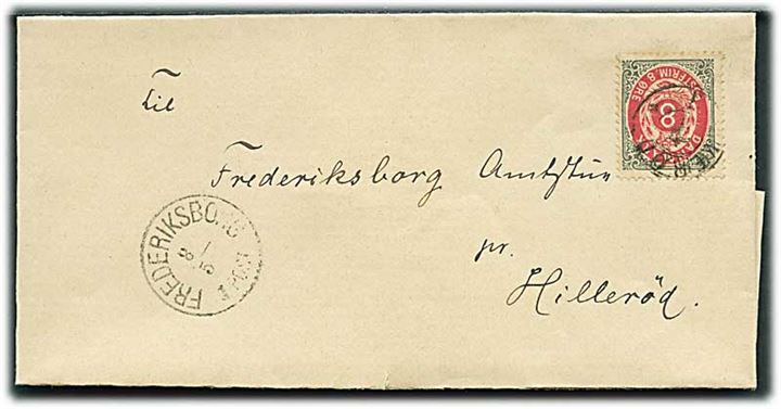8 øre Tofarvet på brev annulleret med stjernestempel BIRKERØD til Frederiksborg. Ank.stemplet Frederiksborg d. 8.5.187x.