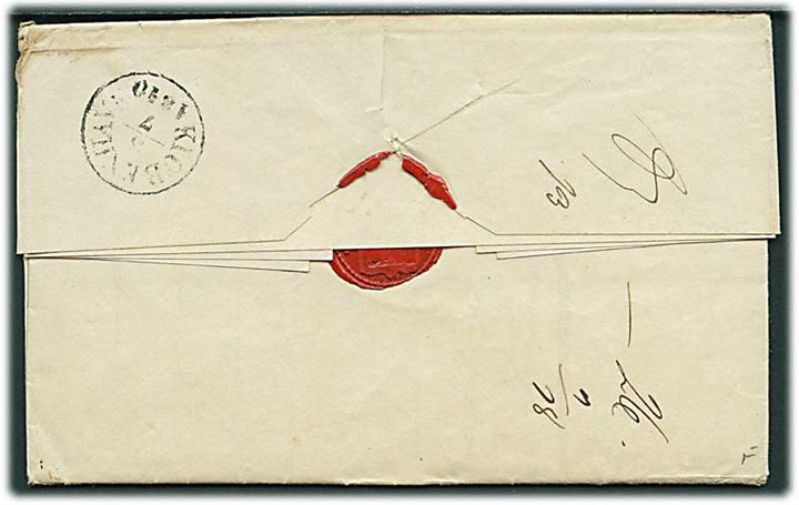 1840. Francobrev mærket Betalt med antiqua Kiøbenhavn d. 3.7.1840 til Mandal, Norge. 