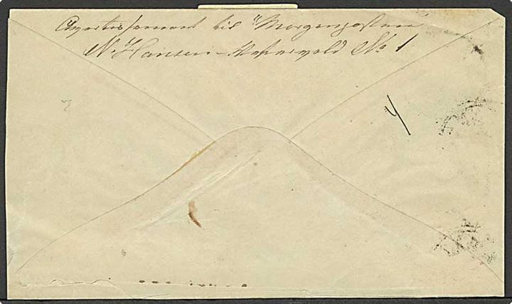 8 sk. Krone/Scepter 2. tryk annulleret med nr.stempel “1” single på brev med postforskud fra Kjøbenhavn d. 12.11. 1869 til Næstved.
