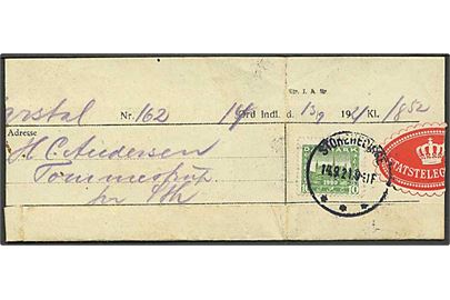 10 øre Genforening på telegram stemplet Storehedinge d. 14.9.1914 til Tommestrup pr. Storehedinge.