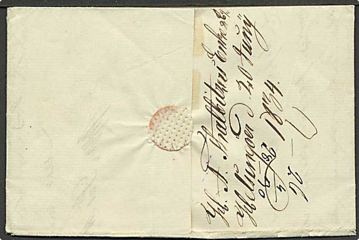 1834. Dampskibsbrev fra Helsingør d. 20.6.1834 påskrevet “Fr. Helsgbg.” og “pr. Dampskib Prinds Carl” til Mandal, Norge. Restporto 30 sk. sp. opkrævet hos modtageren. 