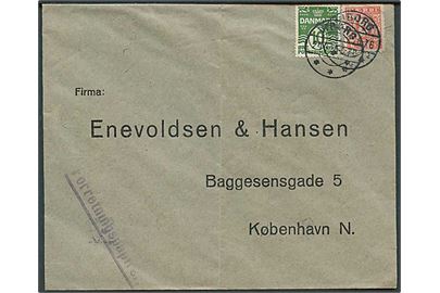 10 øre Bølgelinie og 5 øre Værdi Mærke anvendt som frankering på 15 øre Forretningspapirer fra Viborg d. 24.3.1925 til København. Ikke udtakseret i porto.