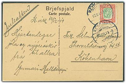 15 aur To Konger på brevkort fra Reykjavik d. 12.12.1919 til København, Danmark.