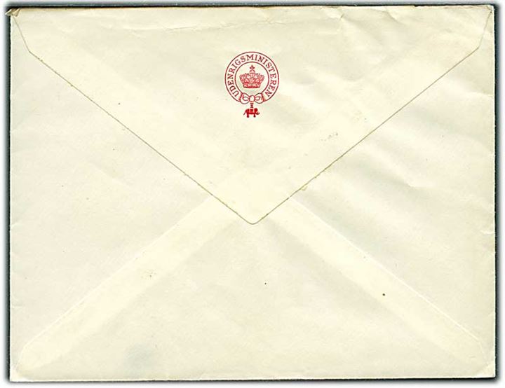 30 øre firmafranko Udenrigsministeriet København d. 3.6.1960 på fortrykt kuvert til Valby. Fuldt indhold fra udenrigsministeren underskrevet J(ens) O(tto) Krag. 