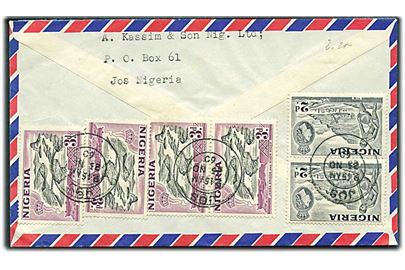 2d (2) og 3d (4) på bagsiden af luftpostbrev fra Jos d. 23.11.1960 til Hamburg, Tyskland.