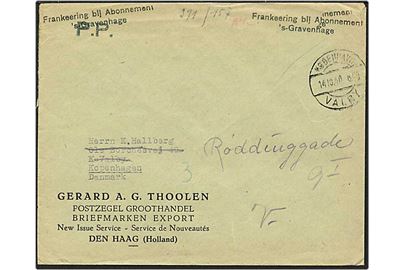 Ufrankeret hollandsk P.P. forsendelse fra Haag, Holland, til Valby, Danmark - omadresseret til Kbh.V. d. 14.10.1940. Passér-stemplet af den tyske censur. 