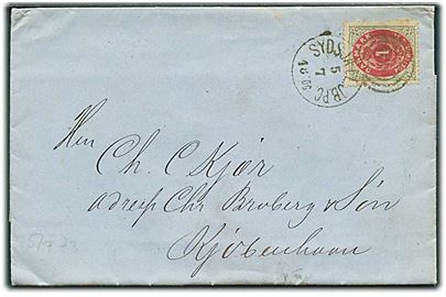 4 sk. Tofarvet på brev fra Stege annulleret med kombineret nr.stempel 180/Sydsjæll.JB.PC. d. 5.7.1873 til Kjøbenhavn