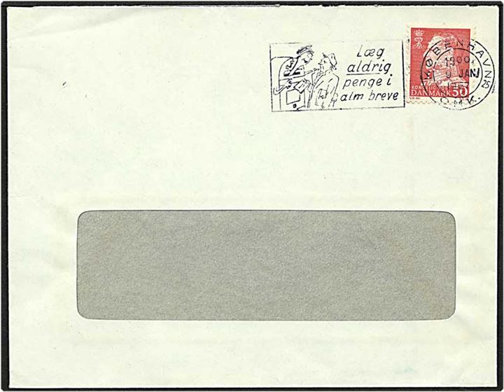 50 øre rød Fr. IX på brev fra København d. 9.1.1967. Mærket med perfin P05 - Petersen & Albeck A/S.