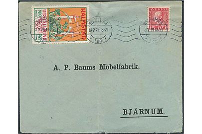 15 öre Gustaf og Halmstad Utställning 1929 mærkat på brev fra Halmstad d. 13.2.1929 til Bjärnum.