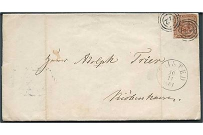 4 sk. 1858 udg. på brev annulleret med nr.stempel 72 og sidestemplet antiqua Thisted d. 10.11.1861 til Kjøbenhavn.