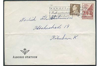 10 øre Fredning og 20 øre Fr. IX på fortrykt kuvert fra Ålborg Station stemplet Ålborg d. 7.2.1963 til København.