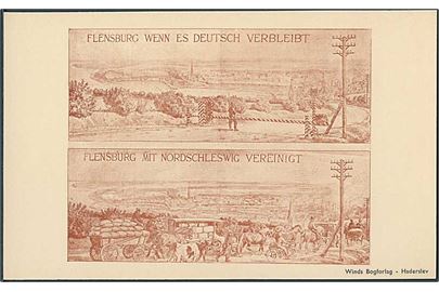 Genforeningsplakat i miniature (12,5x20 cm.) Flensburg wenn es Deutsch verbleibt .... Winds Bogforlag u/no.