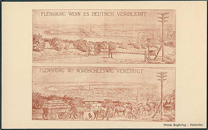 Genforeningsplakat i miniature (12,5x20 cm.) Flensburg wenn es Deutsch verbleibt .... Winds Bogforlag u/no.