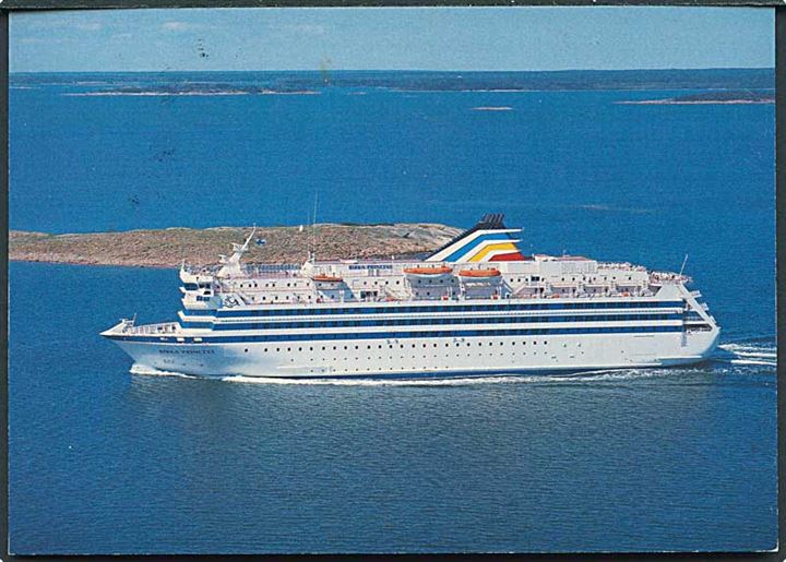 Åland 1,70 mk. på brevkort (færge Birke Princess) stemplet Mariehamn Navire d. 8.3.1987 til Filipstad, Sverige.