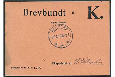 Brevbundt vignet til København Formular Nr. 97 B 45 (1/4 18) med brotype IIIb Hellebæk d. 30.6.1918.