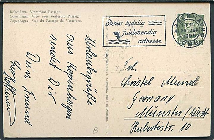 35 øre Fr. IX single på brevkort fra København d. 24.6.1958 til Münster, Tyskland.