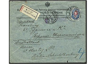 20 kopec blå/rød på Rec. brev fra Charkov, Rusland, d. 8.4.1913 til Berlin, Tyskland.