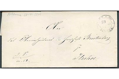 1849. Tjenestebrev mærket D.S.m.A. med antiqua P.A. Altona d. 28.4.1849 til Itzehoe.
