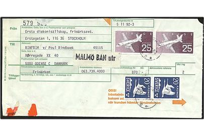 90 kr. porto på adressekort fra Stockholm, Sverige d. 26.9.1983 til Odense.