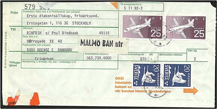 90 kr. porto på adressekort fra Stockholm, Sverige d. 26.9.1983 til Odense.