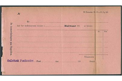 Avissag. M. Formular Nr. 27a II (1/9 12) fra Hellebæk Postkontor.