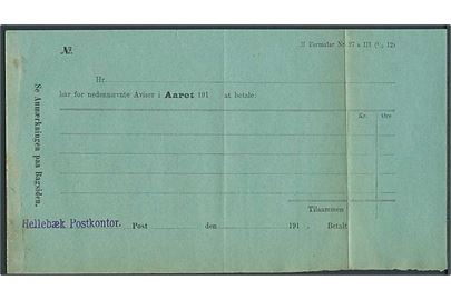 Avissag. M. Formular Nr. 27a III (1/9 12) fra Hellebæk Postkontor.