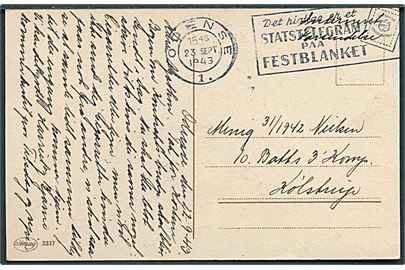 Ufrankeret interneret forsendelse brevkort fra Odense d. 23.9.1943 til interneret soldat fra 10. Batl. 3. Komp. på Ulriksholm pr. Kølstrup. Lille interneringssted.