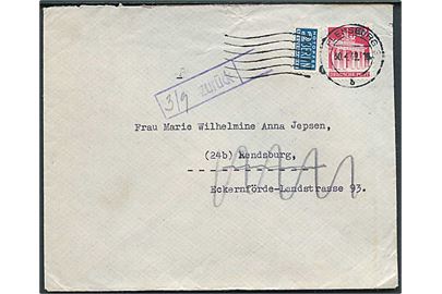 20 pfg. Brandenburger Tor og 2 pfg. Berlin Notopfer på brev fra danske Konsulat i Flensburg d. 30.4.1949 til Rendsburg. Retur som ubekendt.