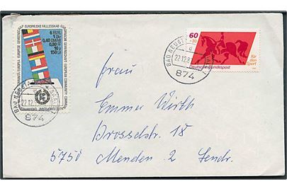 60+30 pfg. Sport og Europa Parlament afstemning mærkat på brev fra Bad Neustadt d. 22.12.1981 til Menden.