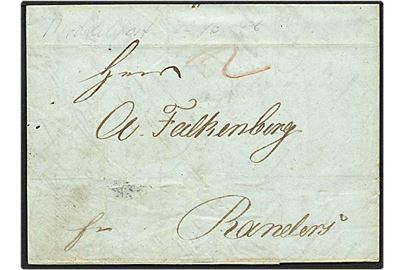 Præfil brev fra Middelfart d. 2.10.1846 til Randers. Påskrevet 2 med rødkridt.