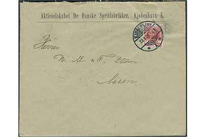 10 øre Fr. VIII med perfin D.D.S.F. på firmakuvert fra De danske Spritfabrikker i Kjøbenhavn d. 23.9.1909 til Assens.