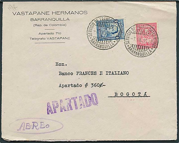 Colombia 4 c. og 20 c. SCADTA udg. på luftpostbrev fra Barranquilla d. 7.9.1929 til Bogota.