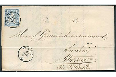 10 c. Helvetia på brev fra Wald d. 25.11.1865 til Weesen.