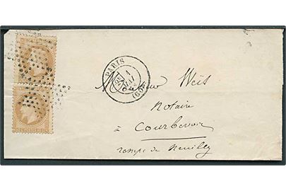 10 c. Napoleon III (2) på brev annulleret med stumt stjernestempel fra Paris d. 1.5.1868 til Courbevoie.