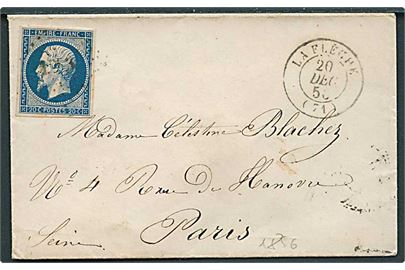 20 c. Napoleon III utakket på brev annulleret med svagt nr.stempel og sidestemplet La Fléche d. 20.12.1856 til Paris.