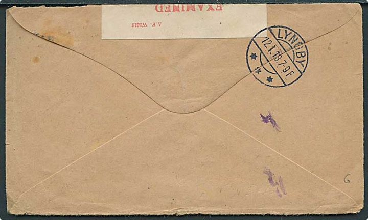 Ufrankeret britisk feltpostbrev stemplet Field Post Office D.21 d. 13.12.1917 (= 30th Division, Ypres, Belgien) til Lyngby, Danmark. Både unit og base censur, samt stort S stempel vedr. post til neutrale lande.