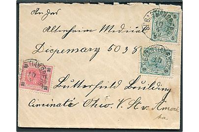 5 h. (2) og 10 h. Franz Joseph på brev fra Sebastiansberg d. 10.4.1902 til Cincinnati, USA.