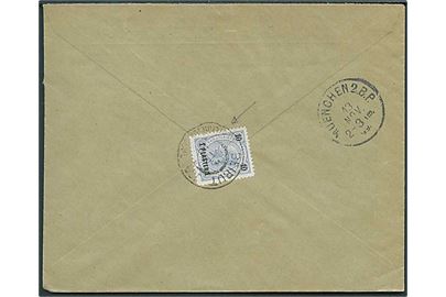 Østrigsk Levant. 1 pia./10 h. Franz Joseph provisorium på bagsiden af brev stemplet Beirut Oesterreichische Post d. 2.11.1899 til München, Tyskland.