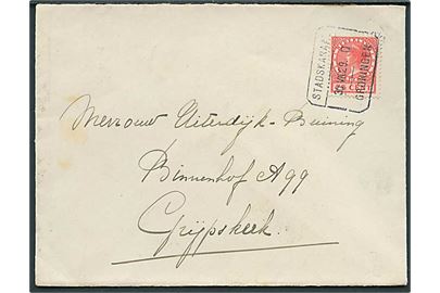 7½ c. Wilhelmina på brev annulleret med bureaustempel Stadskanaal - Groningen d. 30.7.1929 til Grijpskerke.