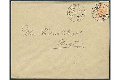 20 pen. Våben på brev annulleret med bureaustempel Postilj.k.H.-H. d. 5.6.1895 til Hangö.
