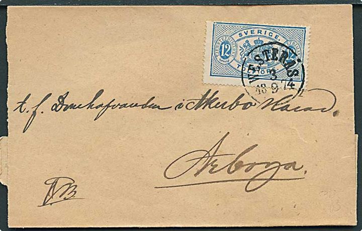 12 öre Tjenestemærke på brev fra Westerås d. 3.9.1874 til Arboga.